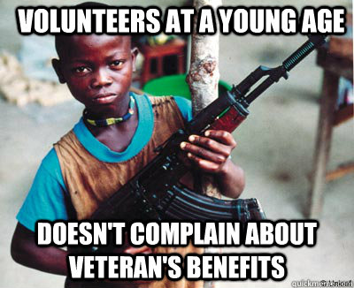 Volunteers at a young age Doesn't complain about veteran's benefits - Volunteers at a young age Doesn't complain about veteran's benefits  Child Soldier Chuck