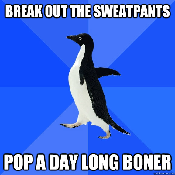 Break out the sweatpants Pop a day long boner  Socially Awkward Penguin