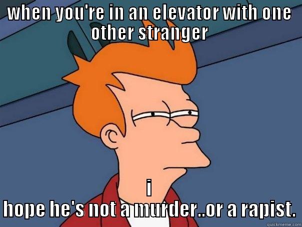 WHEN YOU'RE IN AN ELEVATOR WITH ONE OTHER STRANGER I HOPE HE'S NOT A MURDER..OR A RAPIST. Futurama Fry