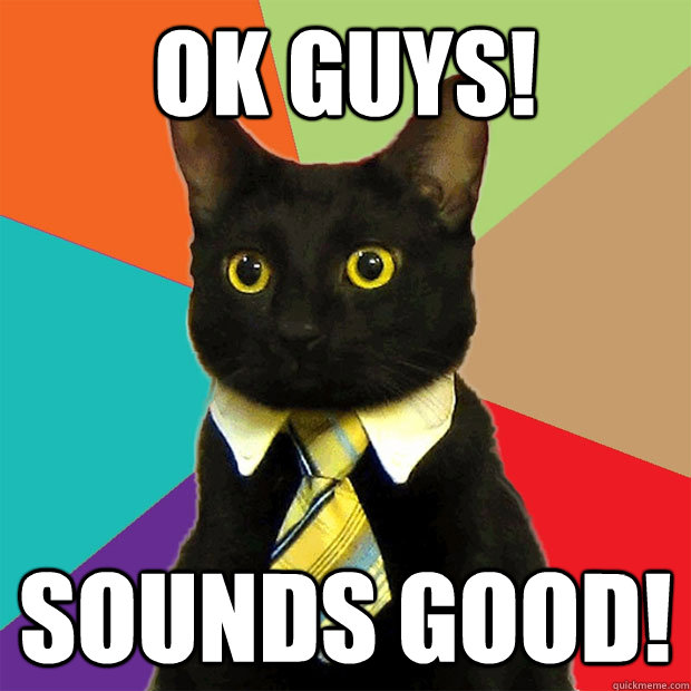 OK guys! Sounds good!  Business Cat