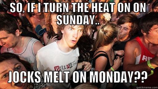 SO, IF I TURN THE HEAT ON ON SUNDAY.. JOCKS MELT ON MONDAY?? Sudden Clarity Clarence