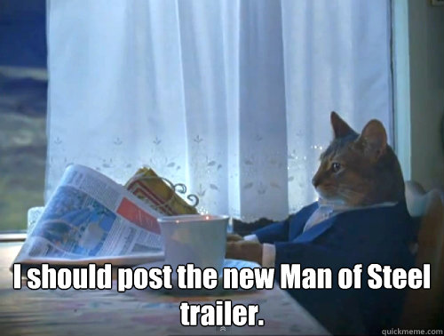  I should post the new Man of Steel trailer.  The One Percent Cat