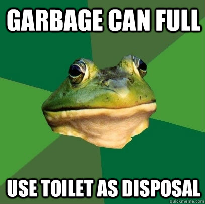 garbage can full use toilet as disposal  Foul Bachelor Frog