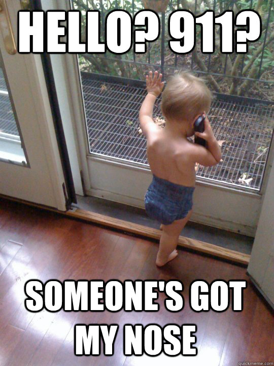 Hello? 911? someone's got my nose - Hello? 911? someone's got my nose  Tough Love Baby