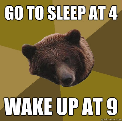 GO TO SLEEP AT 4 WAKE UP AT 9  Lazy Bachelor Bear