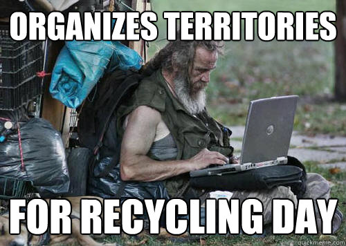 Organizes territories for recycling day  