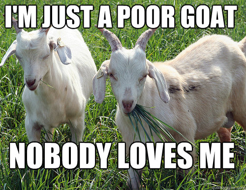 i'm just a poor goat nobody loves me - i'm just a poor goat nobody loves me  Goat Quotes