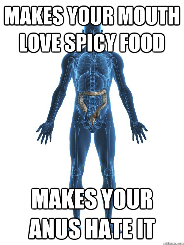 makes your mouth love spicy food makes your anus hate it - makes your mouth love spicy food makes your anus hate it  Scumbag human body