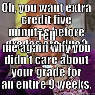 OH, YOU WANT EXTRA CREDIT FIVE MINUTES BEFORE GRADES ARE DUE? TELL ME AGAIN WHY YOU DIDN'T CARE ABOUT YOUR GRADE FOR AN ENTIRE 9 WEEKS. Condescending Wonka