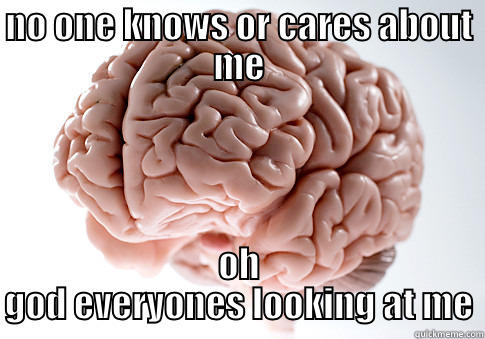NO ONE KNOWS OR CARES ABOUT ME OH GOD EVERYONES LOOKING AT ME Scumbag Brain