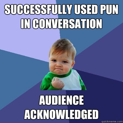 Successfully used pun in conversation Audience acknowledged   - Successfully used pun in conversation Audience acknowledged    Success Kid