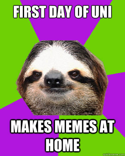 first day of uni makes memes at home - first day of uni makes memes at home  Weed sloth