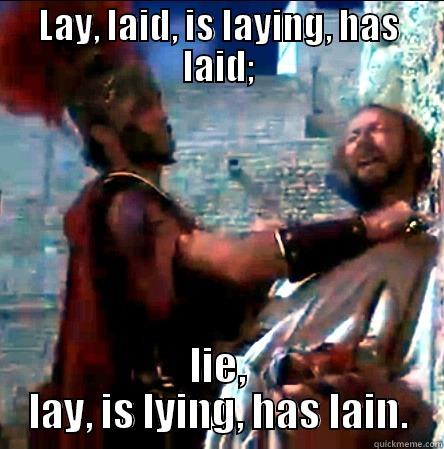 Conjugate the Verbs! - LAY, LAID, IS LAYING, HAS LAID; LIE, LAY, IS LYING, HAS LAIN. Misc