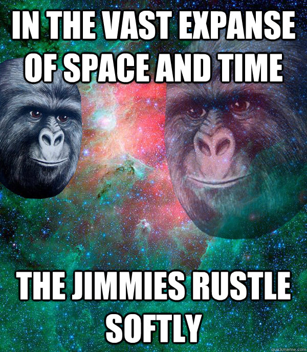 in the vast expanse of space and time the jimmies rustle softly  