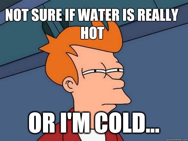 Not sure if water is really hot Or I'm cold...  Futurama Fry