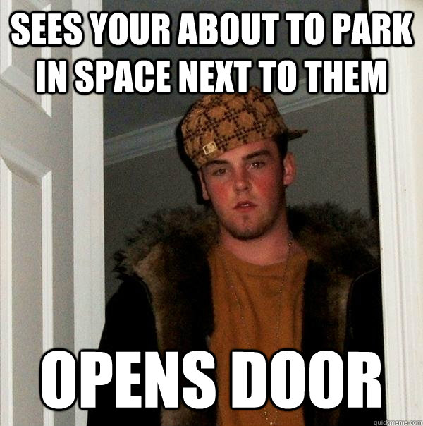 Sees your about to park in space next to them Opens door  Scumbag Steve
