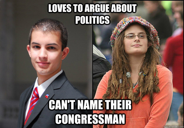 Loves to argue about politics Can't name their congressman  