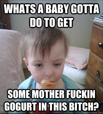 Whats a baby gotta do to get some mother fuckin gogurt in this bitch? - Whats a baby gotta do to get some mother fuckin gogurt in this bitch?  Party Toddler