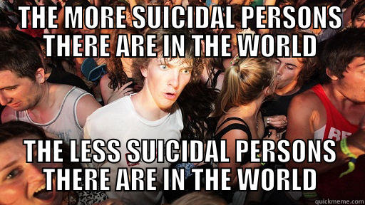 THE MORE SUICIDAL PERSONS THERE ARE IN THE WORLD THE LESS SUICIDAL PERSONS THERE ARE IN THE WORLD Sudden Clarity Clarence
