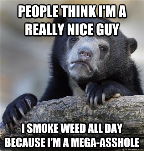 PEOPLE THINK I'M A REALLY NICE GUY I SMOKE WEED ALL DAY BECAUSE I'M a MEGA-ASSHOLE  Confession Bear