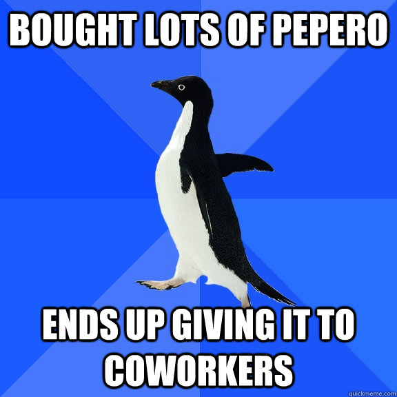 Bought lots of Pepero Ends up giving it to coworkers  Socially Awkward Penguin