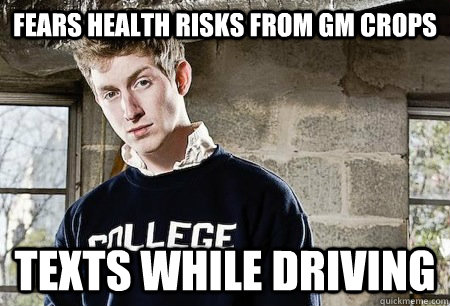 Fears Health Risks from GM Crops texts while driving  