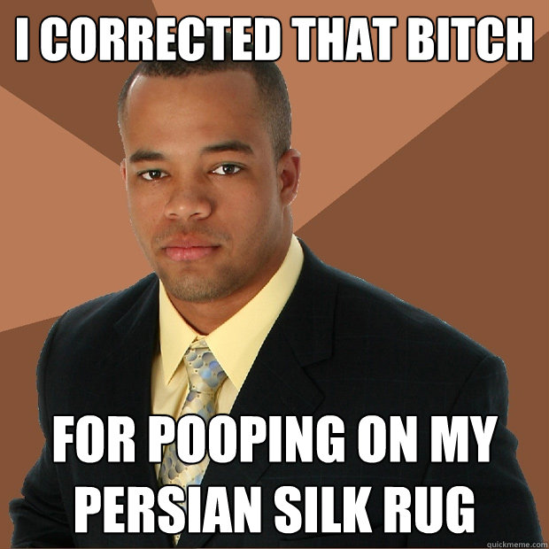 i corrected that bitch for pooping on my persian silk rug  Successful Black Man