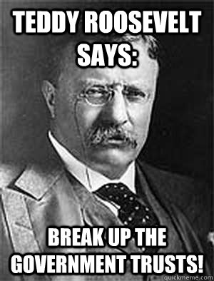 Teddy Roosevelt says: Break up the government trusts! - Teddy Roosevelt says: Break up the government trusts!  Government Trust Buster