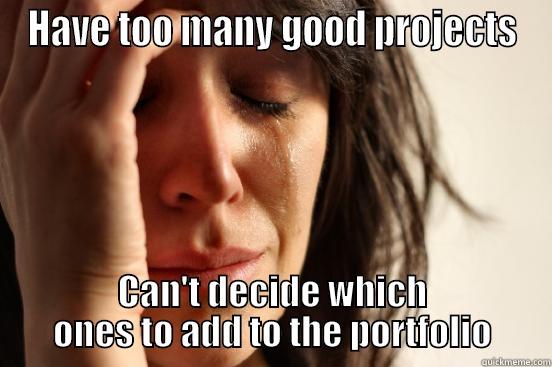 HAVE TOO MANY GOOD PROJECTS CAN'T DECIDE WHICH ONES TO ADD TO THE PORTFOLIO First World Problems