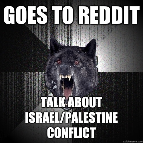 Goes to reddit Talk about Israel/Palestine Conflict  Insanity Wolf