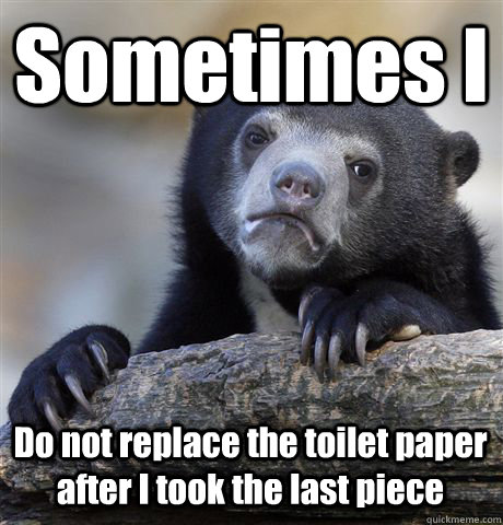 Sometimes I  Do not replace the toilet paper after I took the last piece  Confession Bear