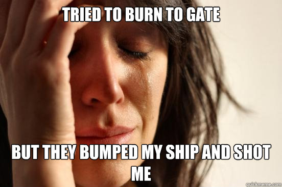 tried to burn to gate but they bumped my ship and shot me  First World Problems