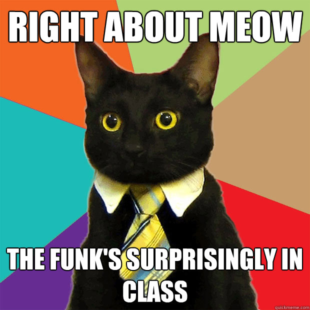 Right about meow the funk's surprisingly in class  Business Cat