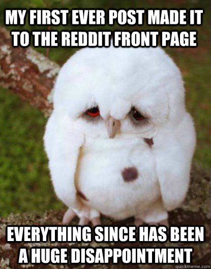 My first ever post made it to the reddit front page Everything since has been a huge disappointment  Depressed Owl