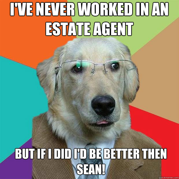 I've never worked in an estate agent But if i did i'd be better then sean!  Business Dog