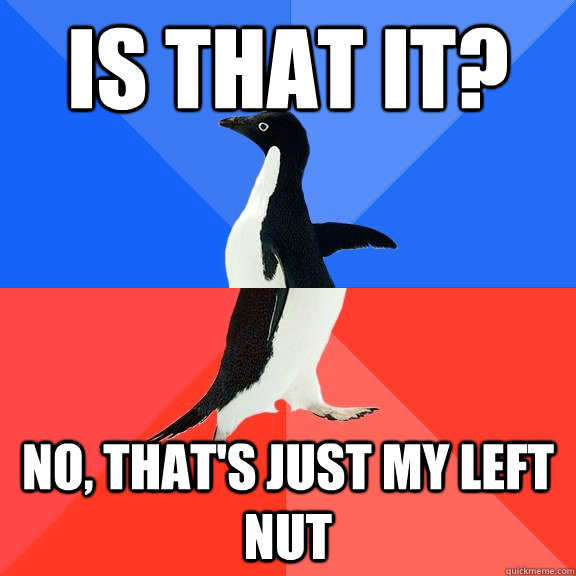 Is that it? No, that's just my left nut  Socially Awkward Awesome Penguin