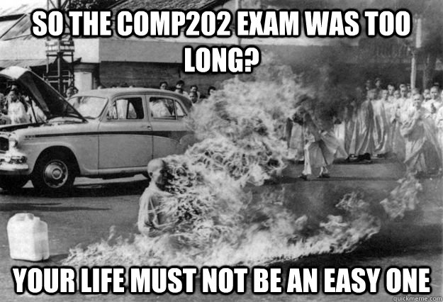 So the comp202 exam was too long? Your life must not be an easy one  Unimpressed Monk