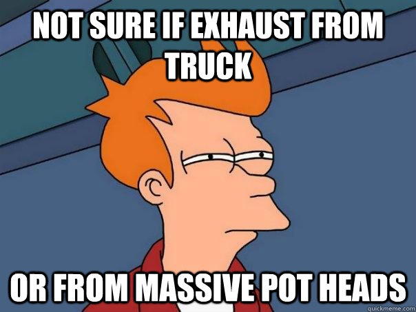 Not sure if exhaust from truck Or from massive pot heads - Not sure if exhaust from truck Or from massive pot heads  Futurama Fry