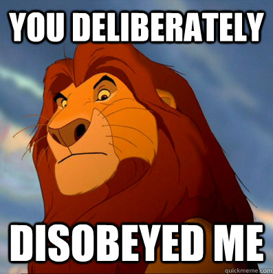 You Deliberately disobeyed me - You Deliberately disobeyed me  Annoyed Mufasa
