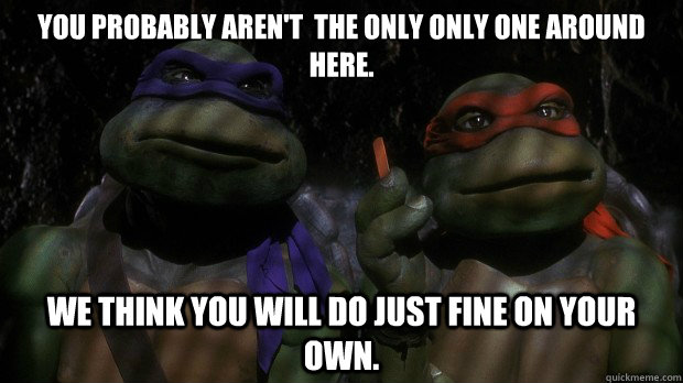 You probably aren't  the only only one around here.   We think you will do just fine on your own. - You probably aren't  the only only one around here.   We think you will do just fine on your own.  Teenage Mutant Neutral Turtles