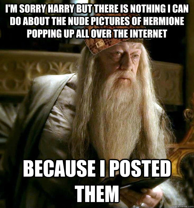 i'm sorry harry but there is nothing I can do about the nude pictures of hermione popping up all over the internet because i posted them  Scumbag Dumbledore