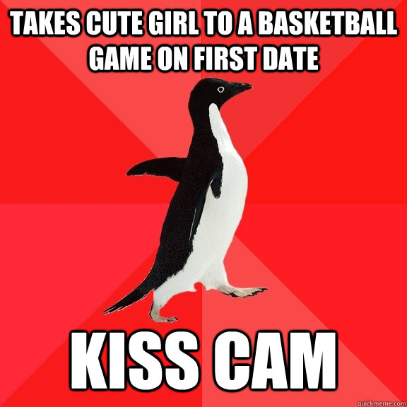 Takes cute girl to a basketball game on first date Kiss Cam  Socially Awesome Penguin