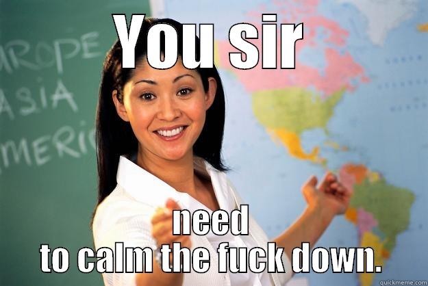 YOU SIR NEED TO CALM THE FUCK DOWN. Unhelpful High School Teacher