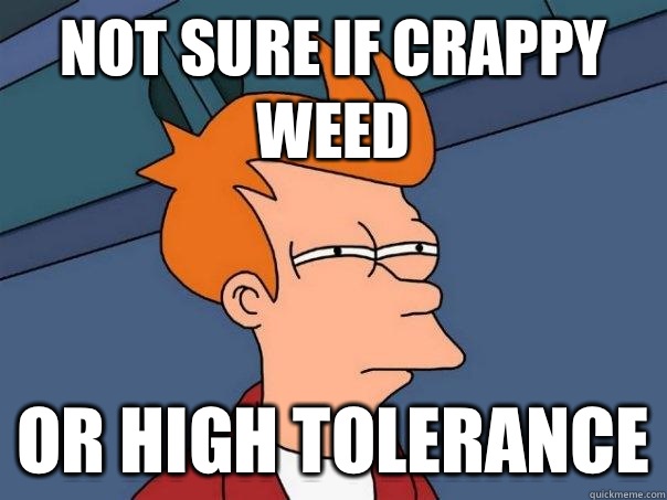 Not sure if crappy weed or high tolerance  Futurama Fry