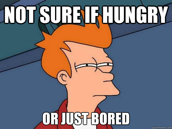 Not sure if hungry or just bored  Not sure Fry