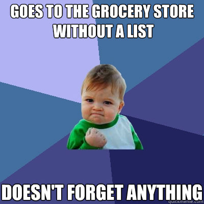 goes to the grocery store
 without a list doesn't forget anything  Success Kid