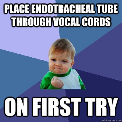 Place endotracheal Tube through vocal cords On first try - Place endotracheal Tube through vocal cords On first try  Success Kid