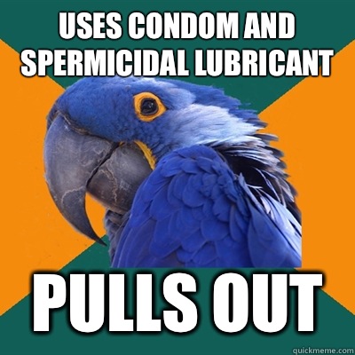 Uses condom and spermicidal lubricant Pulls out  Paranoid Parrot
