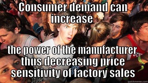 CONSUMER DEMAND CAN INCREASE  THE POWER OF THE MANUFACTURER, THUS DECREASING PRICE SENSITIVITY OF FACTORY SALES Sudden Clarity Clarence