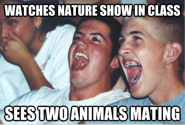 Watches nature show in class Sees two animals mating  Immature High Schoolers